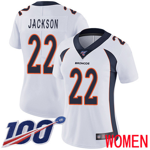 Women Denver Broncos 22 Kareem Jackson White Vapor Untouchable Limited Player 100th Season Football NFL Jersey